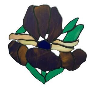10” Iris Stained Glass Sun-catcher Window Hanging Purple Green Beautiful